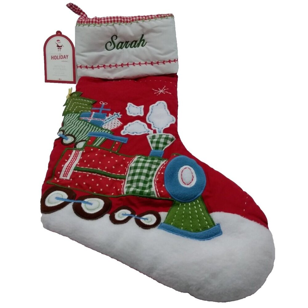 Pottery Barn Kids Stocking Train with Gifts Sarah Christmas Holiday Quilted